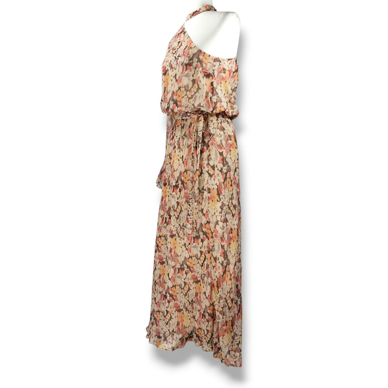Polo Ralph Lauren One Shoulder Floral Maxi Dress Asymmetric Sleeve Viscose 12
